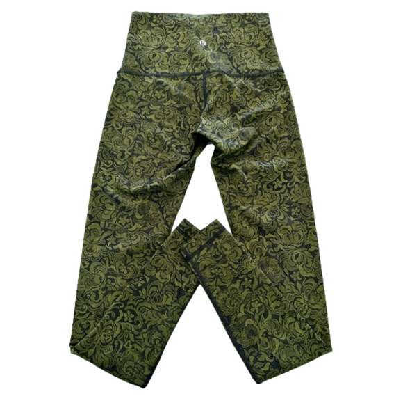 Lululemon Wunder Under Pant High-Rise Leggings Size 6 Olive Black Lace Print - Picture 2 of 5